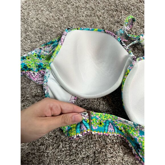 Victoria's Secret Wrap Tie Push-Up Bikini Top Multi Pattern Underwire Size 34D - Picture 5 of 7